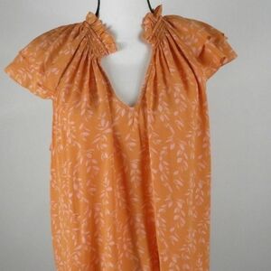 A New Day Women's Flutter Sleeve Orange Floral Blouse Top Size XXL